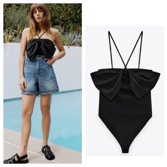 Zara Black  Bow Bodysuit woman’s size S New with tag - Picture 1 of 15
